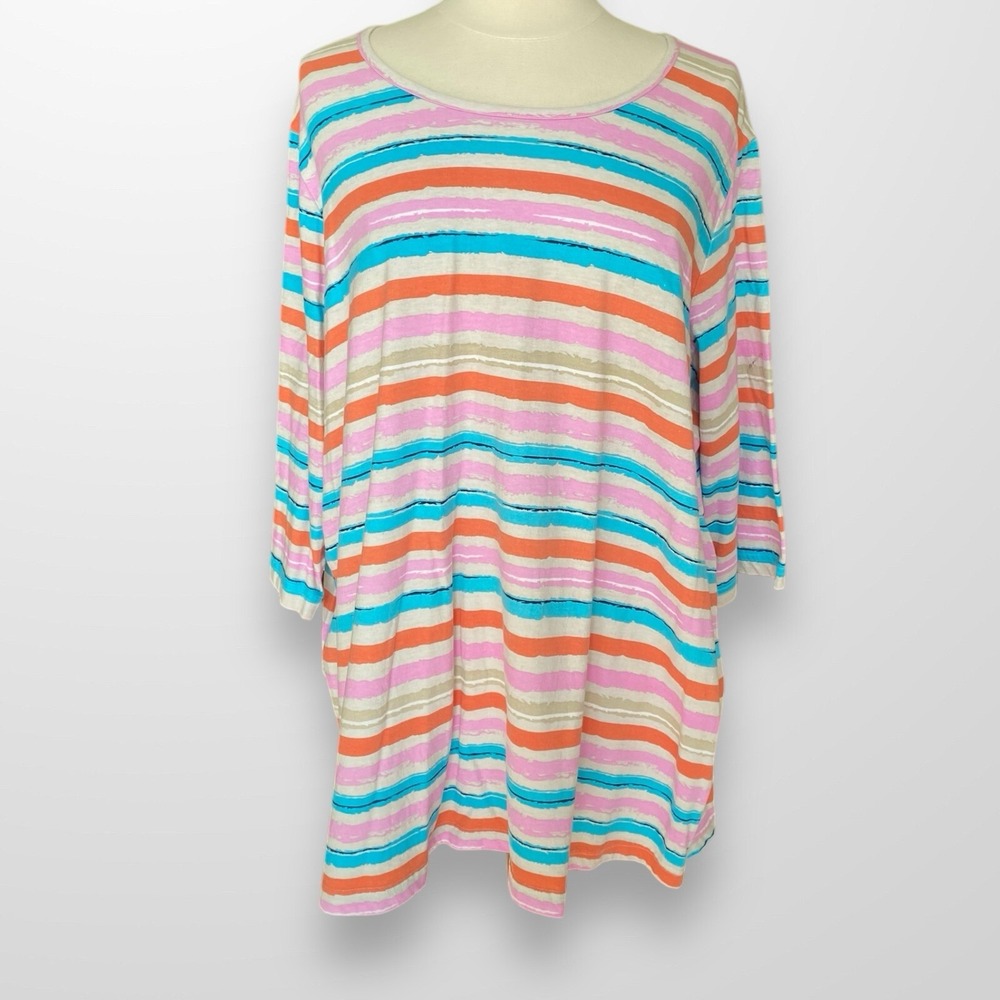 Blair Womens Size 3XL Top Shirt 3/4 Sleeve Tee Striped Scoop Neck Stretch - Picture 3 of 8